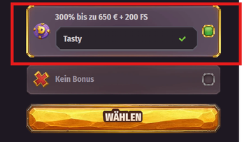 Bonus-Dialog Dragonia: Code TASTY im Kassenfeld
